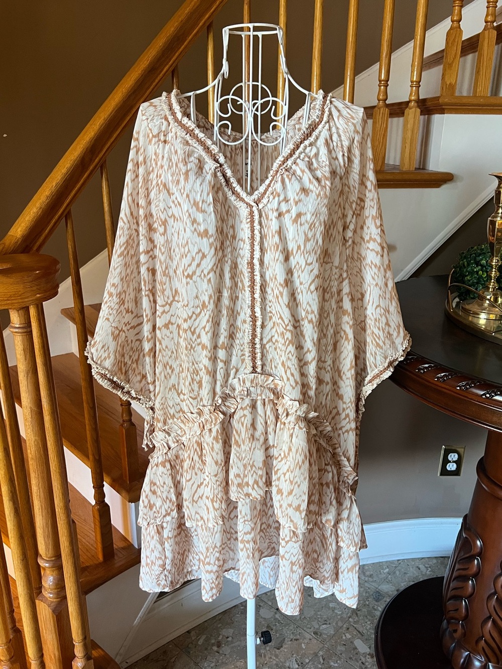 Aerie Tiered Cover Up Oversized Dress Beach Bohemian Festival Printed Size M